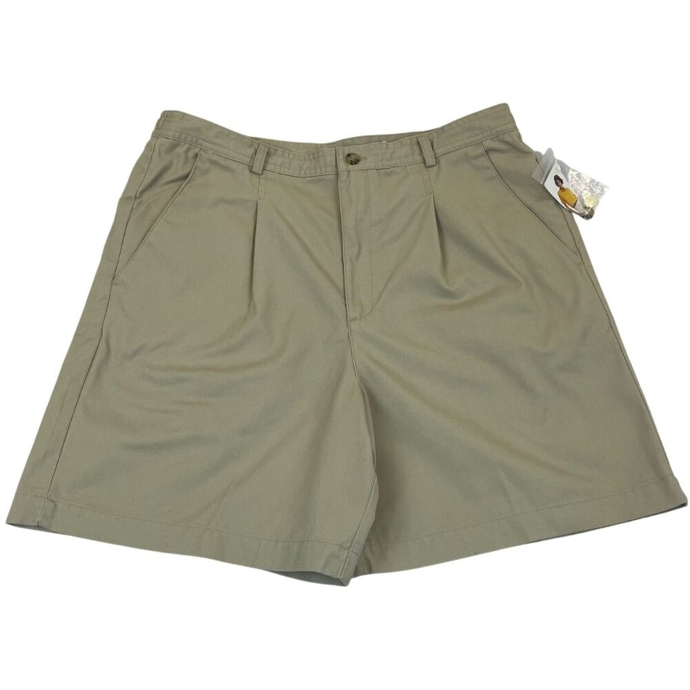White Stag Womens Beige Cotton Pleated Shorts With Pockets Elastic Back Size 14